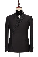 Sparkly Shawl Lapel Black One Button Wedding Suits-Ballbella