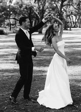 Strapless Chic A-line Satin Wedding Dress Sweep Train-Ballbella