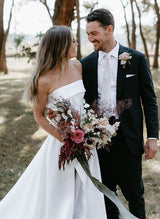 Strapless Chic A-line Satin Wedding Dress Sweep Train-Ballbella