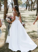 Strapless Chic A-line Satin Wedding Dress Sweep Train-Ballbella