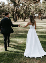 Strapless Chic A-line Satin Wedding Dress Sweep Train-Ballbella