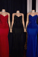 Strapless Ruffled V-neck Mermaid Floor Length Prom Dresses-Ballbella