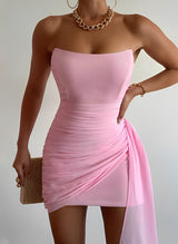 Strapless Sleeveless Short/Mini Elastic Satin Homecoming Dresses-Ballbella