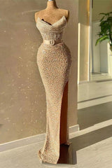Strapless Sweetheart Mermaid Prom Dress with Long Beads and Sequins-Ballbella