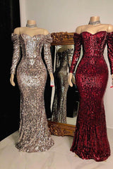 Strapless Sweetheart Sequins Floor Length Mermaid Evening Dresses with Sleeves-Ballbella