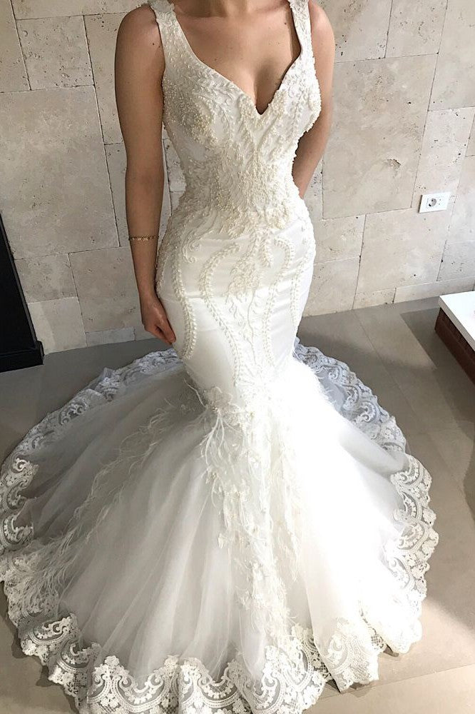 Straps Fit and Flare Beads Appliques Wedding Dresses Sleeveless Tulle Lace Bridal Gowns Straps Fit and Flare Beads Appliques Wedding Dresses Sleeveless Tulle Lace Bridal Gowns