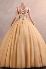 Straps Sparkle Ball Gown Sleeveless Beaded Quince Dresses-Ballbella