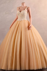 Straps Sparkle Ball Gown Sleeveless Beaded Quince Dresses-Ballbella