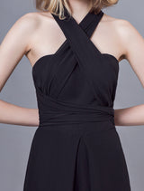 Stunning Black Jumpsuits Formal Evening Wedding Party Convertible Chiffon Long One Size Fits All Bridesmaid Dresses-Ballbella