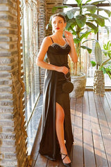 Stunning Black Mermaid Straps Prom Dress Sequins Split Online-Ballbella