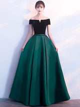 Stunning Burgundy Evening Dresses Off The Shoulder Velvet Satin Formal Dress Notched Neck Floor Length Evening Gowns-Ballbella