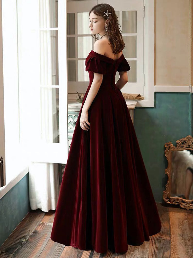 Stunning Evening Dress A Line Off The Shoulder Short Sleeves Floor Length Laceup Pockets Velour Formal Dinner Dresses Stunning Evening Dress A Line Off The Shoulder Short Sleeves Floor Length Laceup Pockets Velour Formal Dinner Dresses