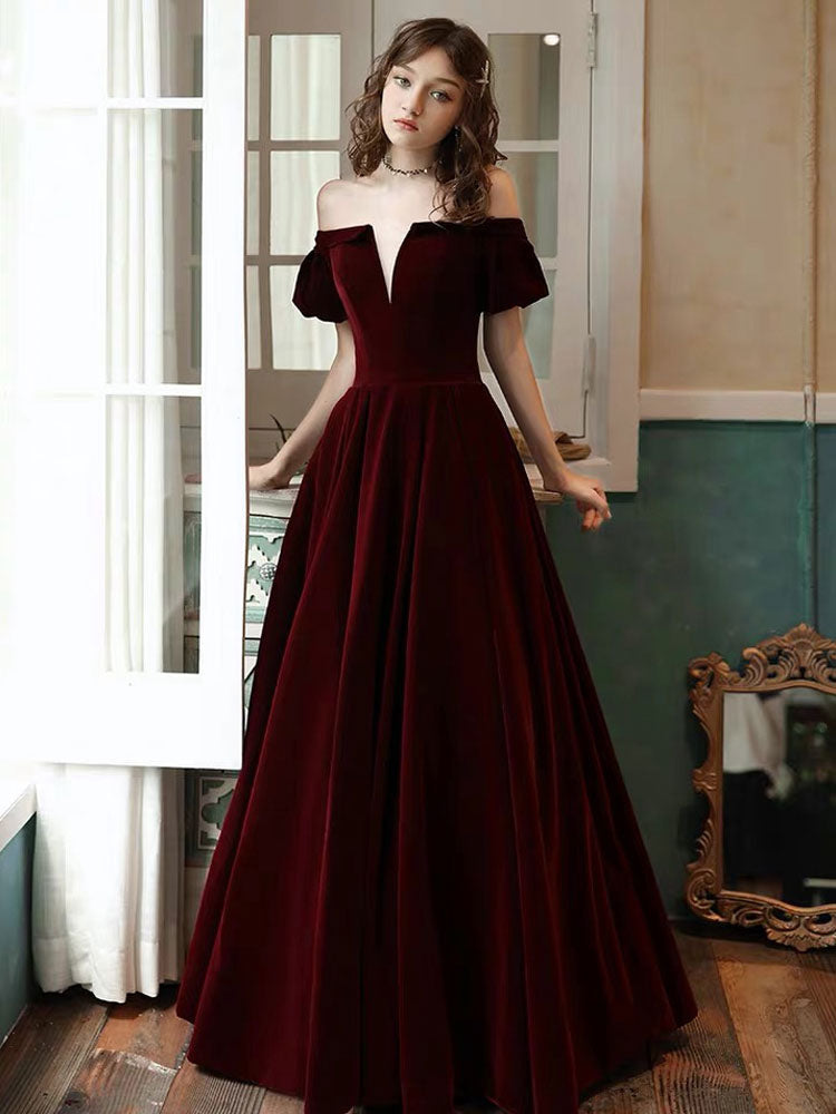 Stunning Evening Dress A Line Off The Shoulder Short Sleeves Floor Length Laceup Pockets Velour Formal Dinner Dresses Stunning Evening Dress A Line Off The Shoulder Short Sleeves Floor Length Laceup Pockets Velour Formal Dinner Dresses