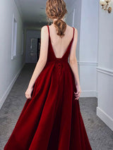 Stunning Evening Dress A Line Sweetheart Neck Velour Floor Length Pockets Formal Party Dresses-Ballbella