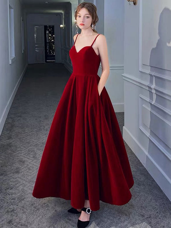 Stunning Evening Dress A Line Sweetheart Neck Velour Floor Length