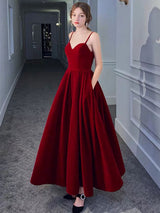 Stunning Evening Dress A Line Sweetheart Neck Velour Floor Length Pockets Formal Party Dresses-Ballbella