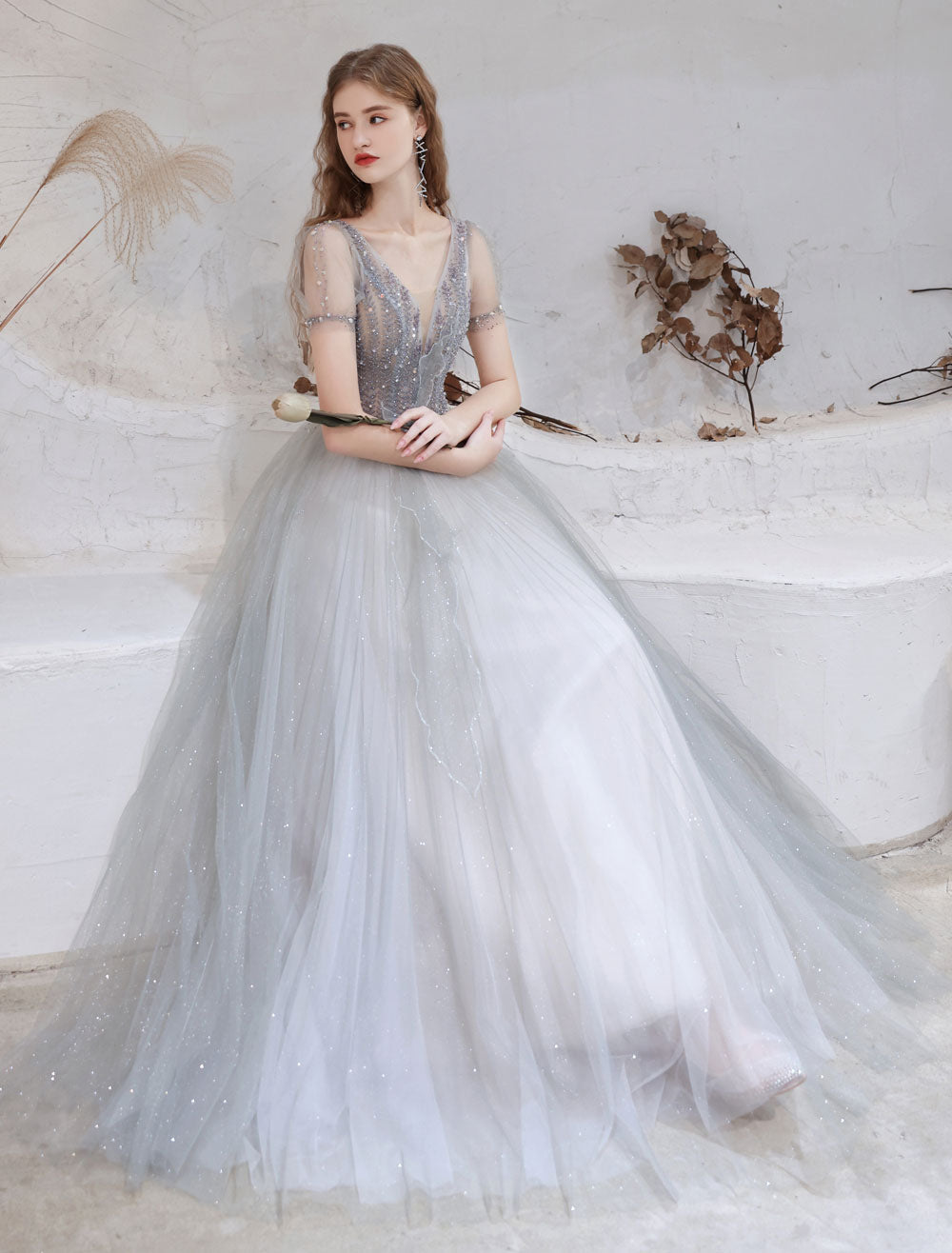 Stunning Evening Dress Light Grey A Line Bateau Neck Floor Length Social Party Dresses Pageant Dress Stunning Evening Dress Light Grey A Line Bateau Neck Floor Length Social Party Dresses Pageant Dress