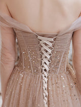 Stunning Evening Dress Nude Color A Line Bateau Neck Floor Length Sequins Formal Party Dresses Pageant Dress-Ballbella
