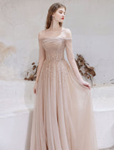 Stunning Evening Dress Nude Color A Line Bateau Neck Floor Length Sequins Formal Party Dresses Pageant Dress-Ballbella