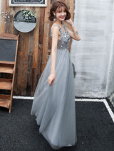 Stunning evening dress V Neck A Line Sleeveless Floor Length Wedding Guest Dresses-Ballbella