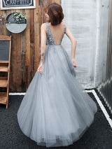 Stunning evening dress V Neck A Line Sleeveless Floor Length Wedding Guest Dresses-Ballbella
