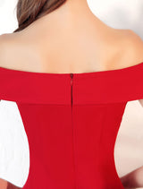 Stunning Evening Dresses Burgundy Off The Shoulder evening dress Satin Floor Length Formal Party Dress wedding guest dress-Ballbella