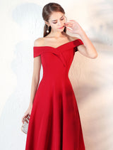 Stunning Evening Dresses Burgundy Off The Shoulder evening dress Satin Floor Length Formal Party Dress wedding guest dress-Ballbella