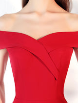 Stunning Evening Dresses Burgundy Off The Shoulder evening dress Satin Floor Length Formal Party Dress wedding guest dress-Ballbella