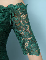 Stunning Lace Evening Dress Off The Shoulder Mermaid Party Dress Dark Green Half Sleeve Maxi Occasion Dress wedding guest dress-Ballbella