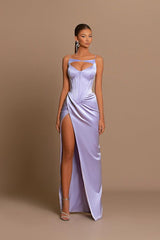 Stunning Lilac Sleeveless Prom Dress Mermaid Split Long Online-Ballbella