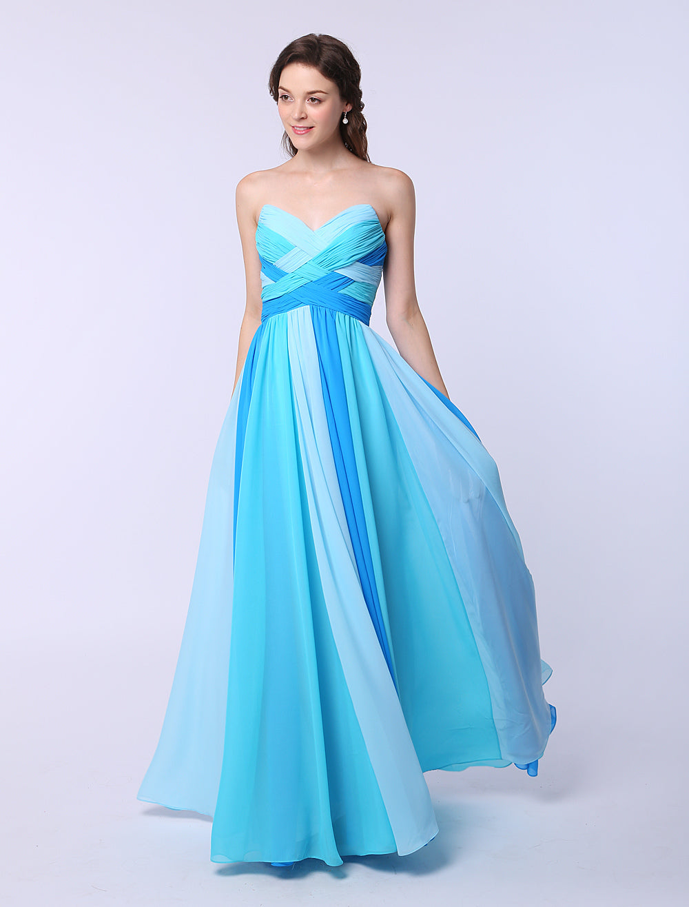 multicolor formal dress Stunning Multicolor A-line Chiffon evening dress with Sweetheart Neck Criss-Cross