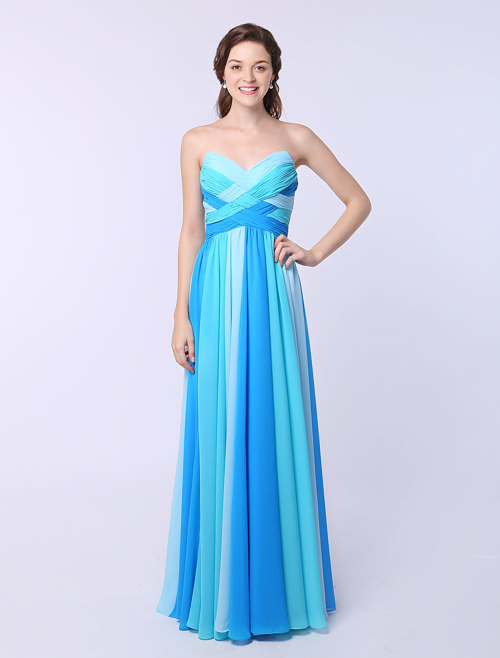 multi color prom dress Stunning Multicolor A-line Chiffon evening dress with Sweetheart Neck Criss-Cross