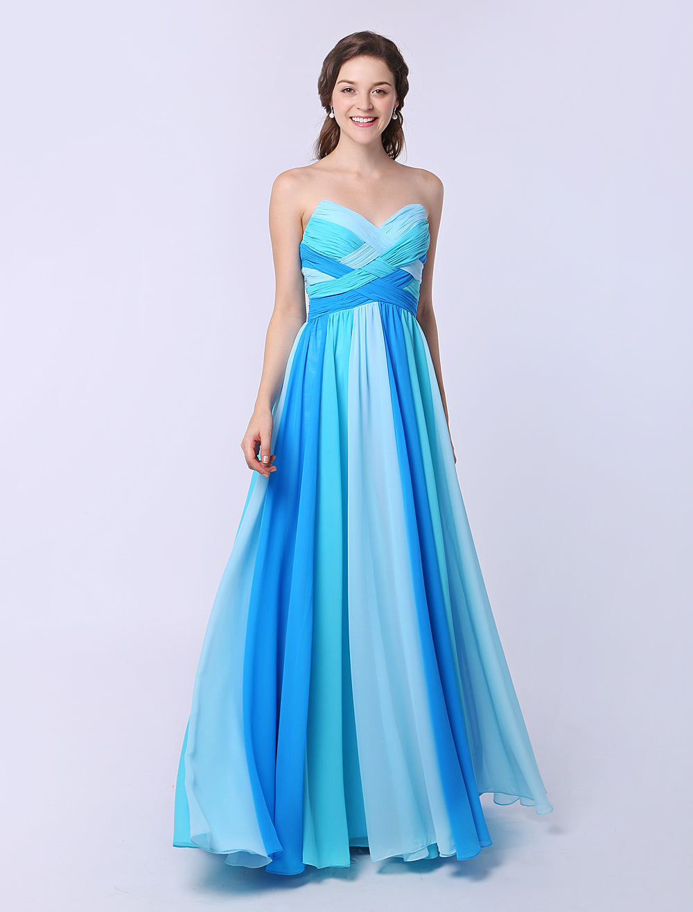 Stunning Multicolor A-Line Chiffon Evening Dress with Sweetheart Neck Criss-Cross Stunning Multicolor A-Line Chiffon Evening Dress with Sweetheart Neck Criss-Cross