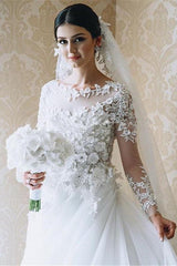 Stunning Royal Wedding Dresses Vintage Long Appliques Sleeved Arabic Bridal Gowns-Ballbella