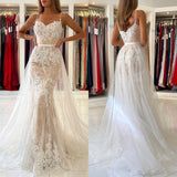 Stunning Spaghetti-Straps Mermaid Prom Dress Lace Appliques-Ballbella