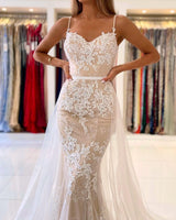 Stunning Spaghetti-Straps Mermaid Prom Dress Lace Appliques-Ballbella
