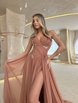 Stunning Sweetheart Long Chiffon Prom Dress Split With Pleats-Ballbella