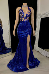 Stunning V-Neck Sleeveless Prom Dresses Mermaid Sequins With Split-Ballbella