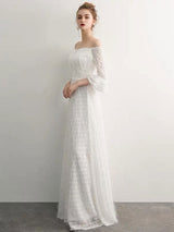 Stunning White Evening Dresses Long Off Shoulder Long Sleeve Maxi Formal Evening Gowns-Ballbella