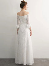 Stunning White Evening Dresses Long Off Shoulder Long Sleeve Maxi Formal Evening Gowns-Ballbella