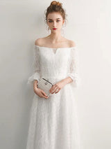 Stunning White Evening Dresses Long Off Shoulder Long Sleeve Maxi Formal Evening Gowns-Ballbella
