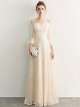 Stunning White Evening Dresses Long Off Shoulder Long Sleeve Maxi Formal Evening Gowns-Ballbella