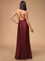 Stunning Women Evening Dress Burgundy A Line Criss Cross Lycra Spandex Formal Dinner Dresses-Ballbella