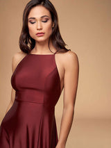 Stunning Women Evening Dress Burgundy A Line Criss Cross Lycra Spandex Formal Dinner Dresses-Ballbella