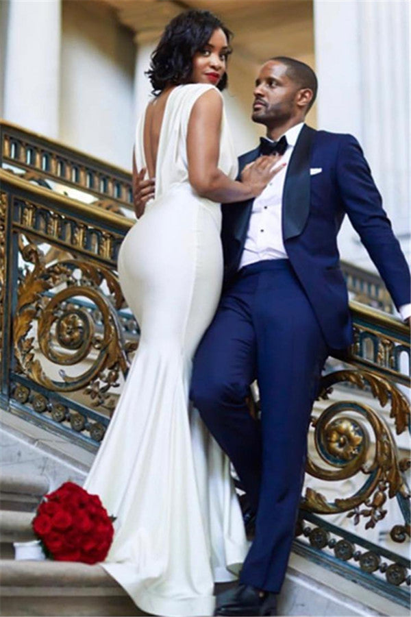 Stylish Deep V Neck Sleeveless Straps Mermaid Floor Length Wedding Dresses Stylish Deep V Neck Sleeveless Straps Mermaid Floor Length Wedding Dresses