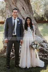 Stylish Long Sleevess Aline Wedding Dress Chiffon Bridal Gown Floor Length-Ballbella