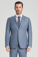 Superior Blue Stripes Light Blue Business Mens Suits-Ballbella