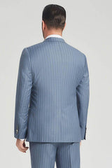 Superior Blue Stripes Light Blue Business Mens Suits-Ballbella
