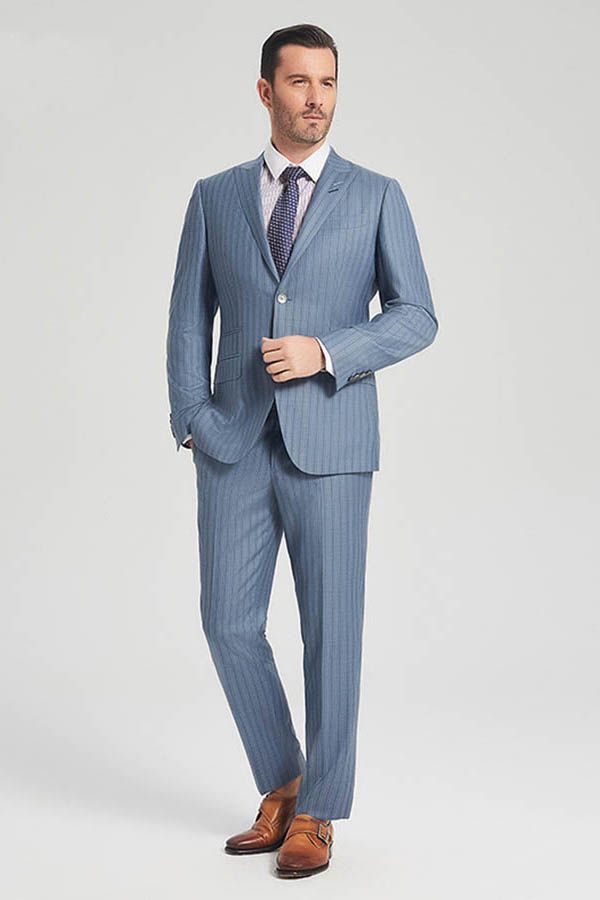 Superior Blue Stripes Light Blue Business Mens Suits Superior Blue Stripes Light Blue Business Mens Suits