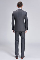 Superior Checked Notch Lapel Two Buttons Dark Grey Suits for Business Men-Ballbella